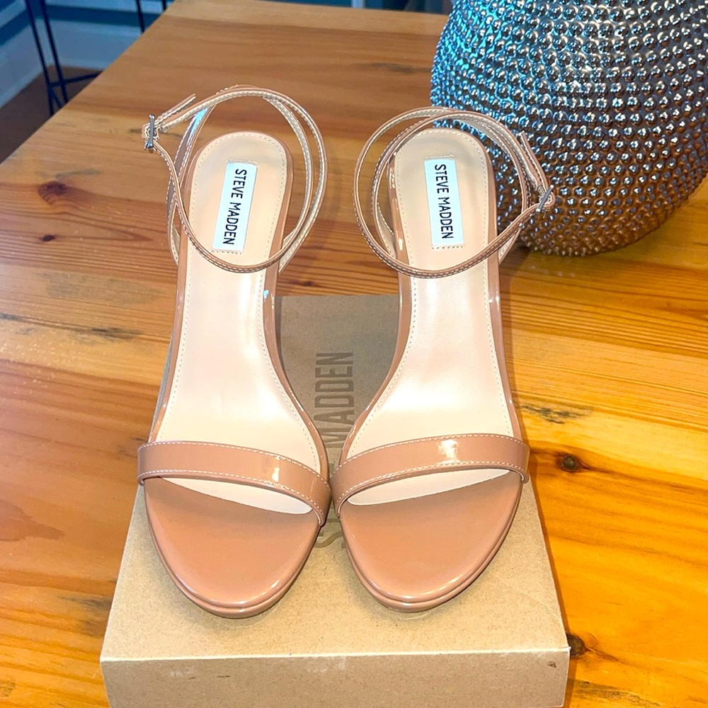 Steve Madden Tan Patent Strappy Heels